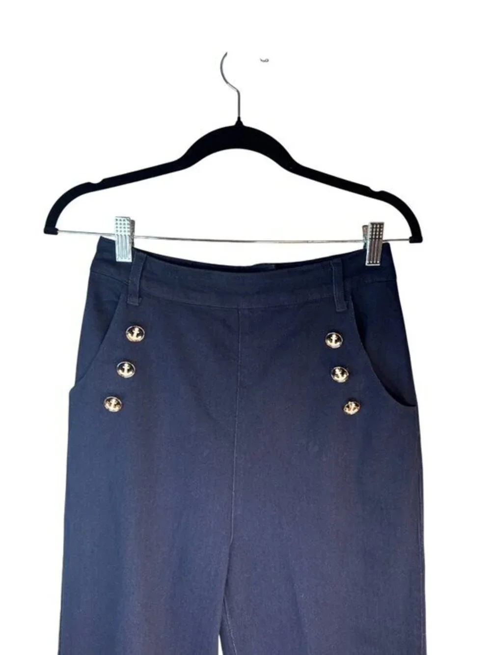 New Collectif London Vintage Retro Jean Size 6 Navy Sailor Button Wide-Leg Pants